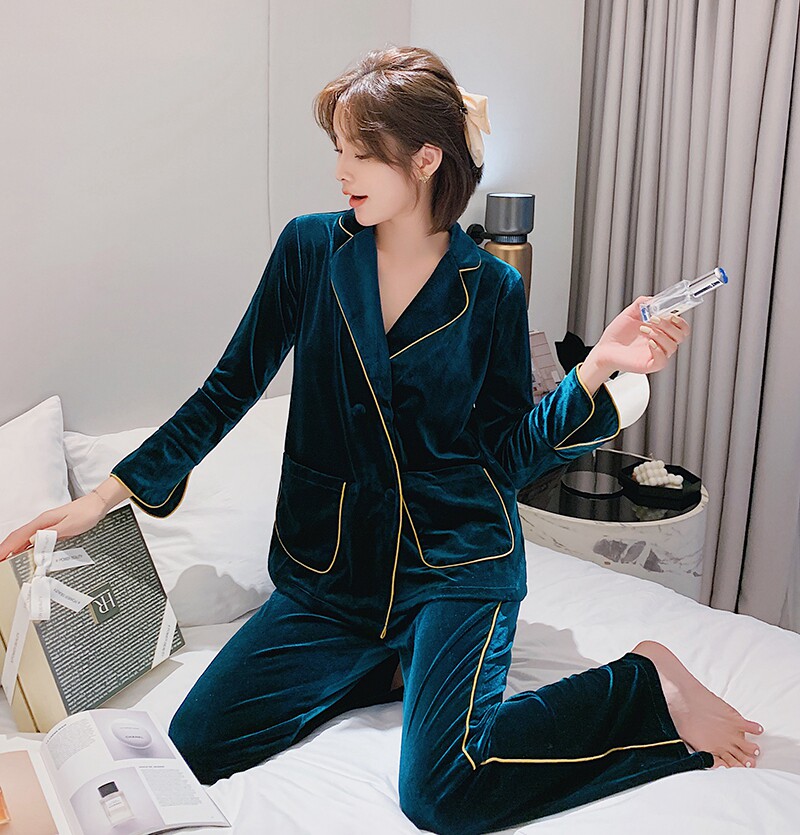 Grass Series~Elegant woman S F Elizaba Golden Velvet Pajamas woman can be worn in autumn and winter long sleeves