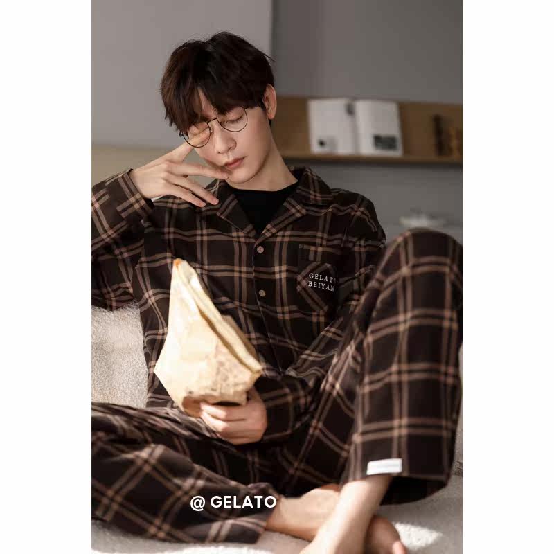 To go for love ~ will always be worth the S F Elizabea lovers pyjamas women's spring and autumn long sleeves brief grid men's section