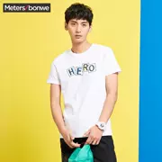 Áo thun nam métbonwe nam 2018 hè mới Hộp nhỏ chữ thêu tay ngắn T Cotton Teen