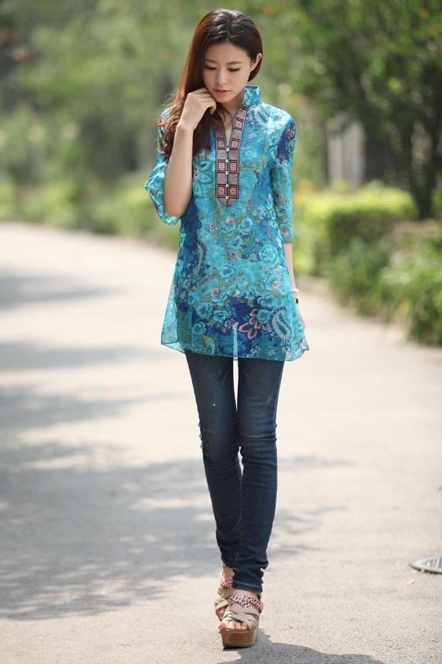 Áo xuân hè 2019 gió nữ quốc gia áo voan trong tay áo dài phần mỏng áo khoác mỏng chống nắng quần áo nữ - Áo sơ mi áo sơ mi voan nữ dài tay