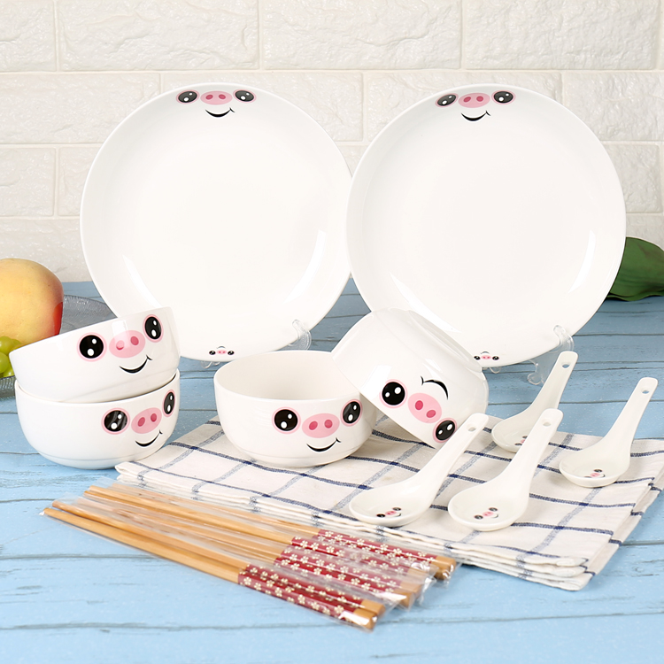 Bộ món ăn Hàn Quốc dễ thương Bộ đồ ăn bộ đồ ăn gia đình bát đặt đĩa món ăn bộ đồ ăn bằng gốm bộ chén dĩa sứ