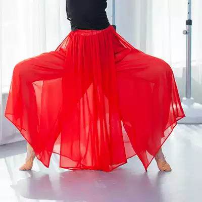Classical dance gauze skirt pants red double chiffon wide leg pants elegant rhyme practice uniform yoga pants Chinese dance