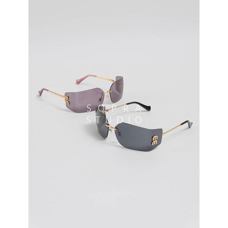 Sopra Studio·Top Quality｜Metal Letter Square Curved Sunglasses Rimless Sunglasses for Women