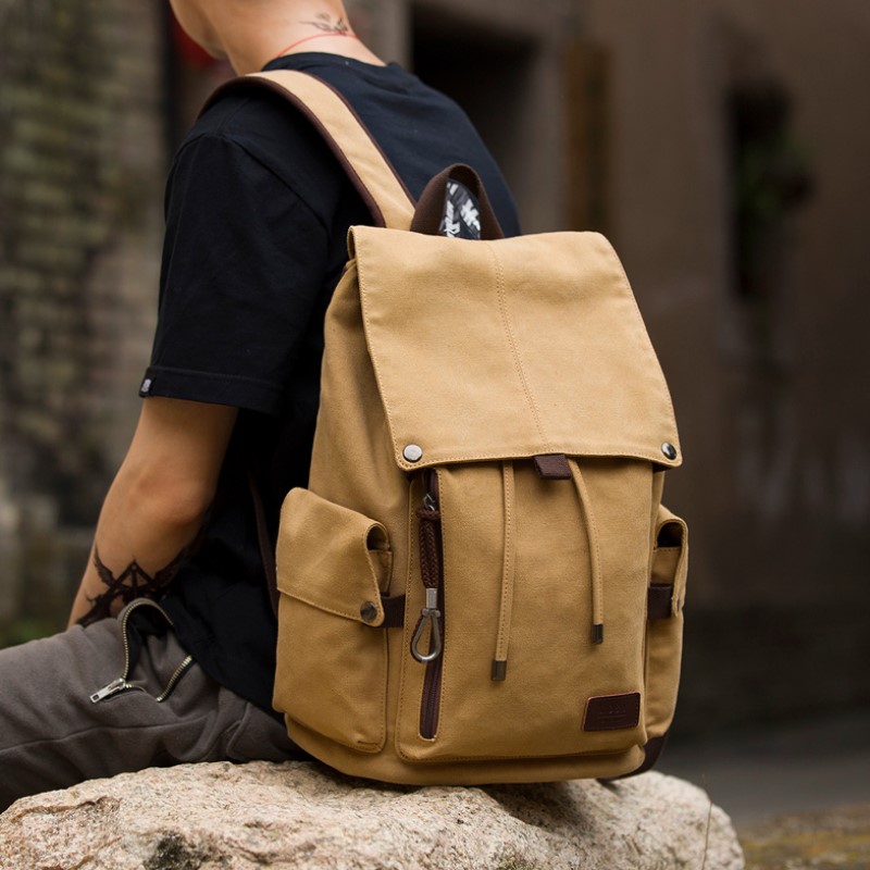 Hong Kong trendy brand men's canvas backpack large-capacity travel backpack Korean college student schoolbag 15 inch computer bag