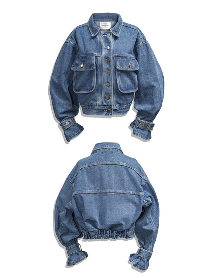 野人珊宽松短款牛仔外套女潮复古港风牛仔服小个子廓形夹克上衣