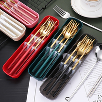 Portable chopsticks spoon fork tableware three-piece set stainless steel single student with opening gift logo customization