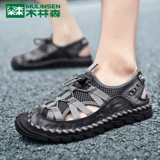 木林森 Босоножки, мужские летние тапочки в стиле Crocs, повседневная пляжная обувь, коллекция 2023 года, из натуральной кожи, мягкая подошва, закрытый носок