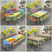 Primary school students group tutoring training class table and chairs art room table and chairs reading room splicing table manually operated desks