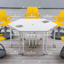 School classroom desks and chairs group discussion wheeled mobile psychological counseling student training table hexagonal conference table