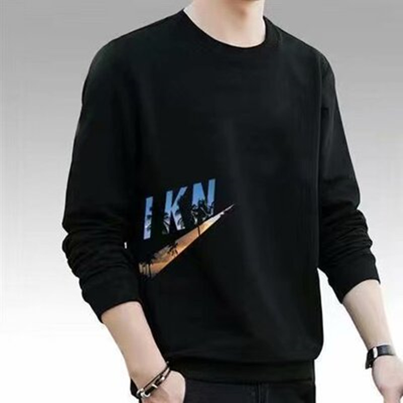Zhongshan Sweatshirt for Men, Spring and Autumn, American Style, Round Neck, Trendy Brand, Casual Top, White Inner Layer, Base Shirt, Large Size, Long Sleeve T-Shirt