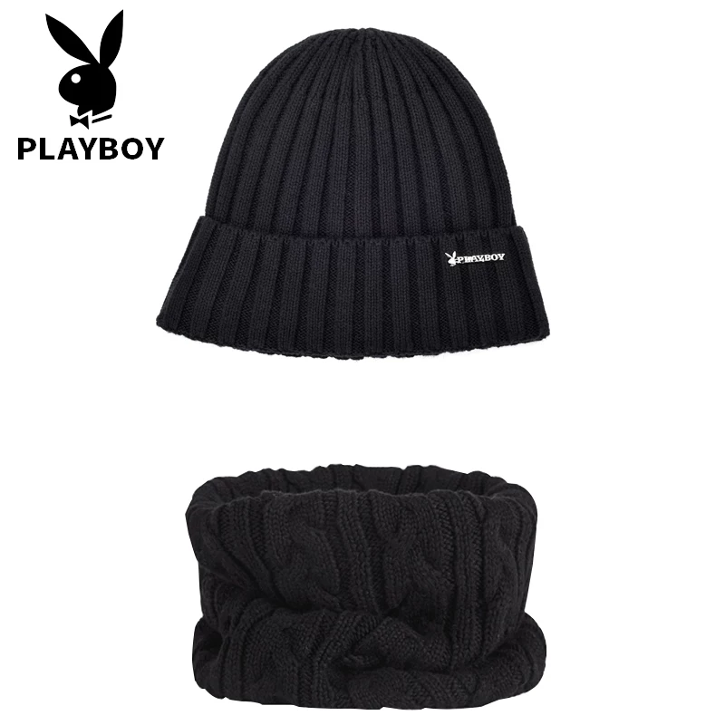 Playboy, стильная утепленная демисезонная Wool knitted шапка, шарф, увеличенная толщина