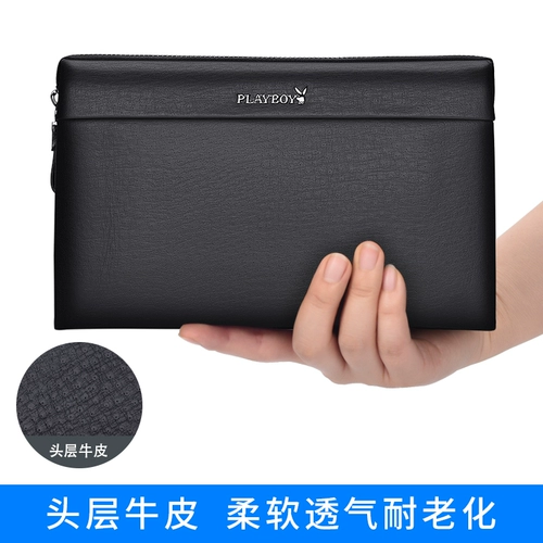 Playboy, кожаная сумка с петлей на руку, вместительная и большая маленькая сумка клатч с молнией, воловья кожа, из натуральной кожи