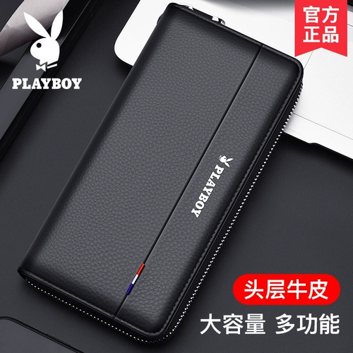 Playboy, длинный бумажник, маленькая сумка клатч для водительских прав, кожаный картхолдер с молнией, сумка с петлей на руку, из натуральной кожи