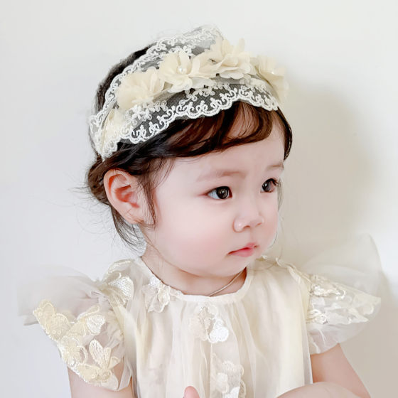 夏季婴儿护囟门帽发带蕾丝花朵女宝宝头饰新生薄款公主头花防受凉