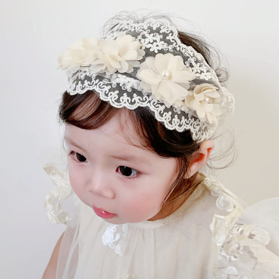 夏季婴儿护囟门帽发带蕾丝花朵女宝宝头饰新生薄款公主头花防受凉