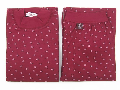 Демисезонное хлопковое тонкое базовое термобелье, свитер, комплект для пожилых людей, высокий воротник, цветочный принт, для среднего возраста, большой размер