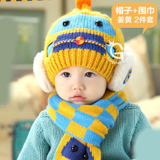 Комплект из двух частей 婴儿帽子秋冬毛线帽婴幼儿童围脖冬天男童女童宝宝帽子围巾两件套 Warm