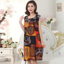 Summer womens cotton sleeveless nightdress artificial cotton plus fat plus size cotton silk pajamas middle-aged and elderly vest home wear