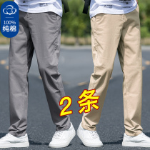 2021 Spring and Autumn new mens cotton loose straight sports pants plus velvet Korean trend Joker casual trousers