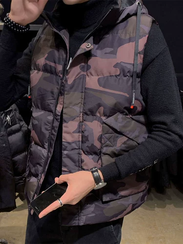 Мужской демисезонный жилет с пухом для отдыха, универсальная удерживающая тепло куртка с капюшоном