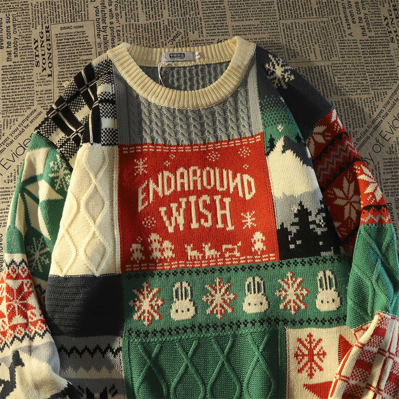 Japanese Retro Twist-Knit Christmas Sweater Couple's Sweater Winter Loose Ins Lazy Style Oversize Coat