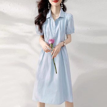 French temperament dress summer 2025 new style small age-reducing simple waist slimming casual shirt dress 3197