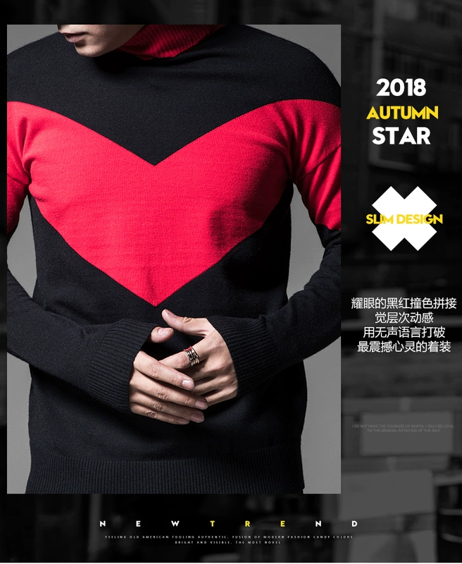 SXF Saint Xi Fan Gao Ling áo len nam 2018 mới Áo len mỏng màu tương phản khâu mùa thu thủy triều nam