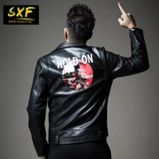 SXF Saint Shifan da nam 2018 mới Quần áo đầu máy Lapel Slim in áo khoác da PU áo khoác nam thủy triều