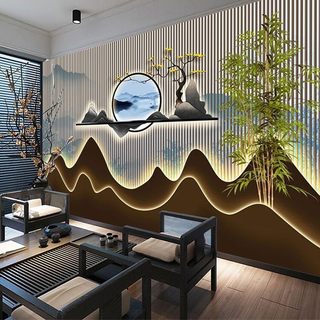 3D Bamboo and Wood Fiber Integrated Wall Panel TV Background Wall Living Room Sofa Tea Room Hotel Office Decorative Wall Panel