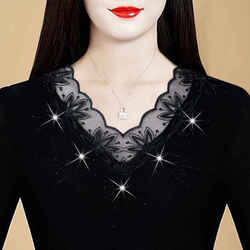 2026 High-End V-Neck Outerwear Base Shirt for Women, Long-Sleeved Spring and Autumn Lace Hollow Mesh Top, Stylish Mom's Blouse 2026 High-End V-Neck Outerwear Base Shirt for Women, Long-Sleeved Spring and Autumn Lace Hollow Mesh Top, Stylish Mom's Blouse