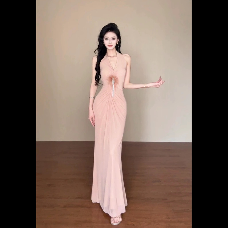 Elegant Sleeveless Dress for Socialites, Nightclub, Wellness Center, Reception Long Dress, Spa Foot Massage Technician Work Dress Elegant Sleeveless Dress for Socialites, Nightclub, Wellness Center, Reception Long Dress, Spa Foot Massage Technician Work Dress