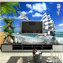  Sea view mural Blue sea landscape wall cloth Hotel sofa three-dimensional 3D living room TV entrance background wall cloth