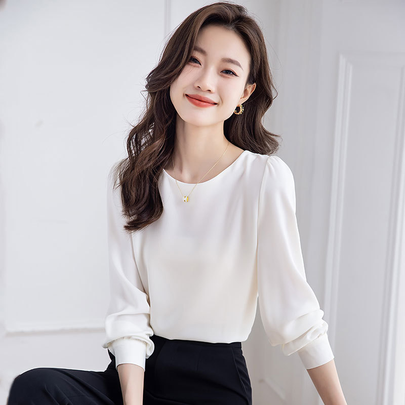 White Shirt for Women, Spring and Autumn 2026 New Style, Casual, Elegant, High-End Top, Professional Wear, Chiffon Shirt, Work Uniform