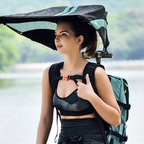 Smart shoulder backpack with parasol integrated cooling travel Sun Protection head umbrella hat outdoor leisure light shaking sound