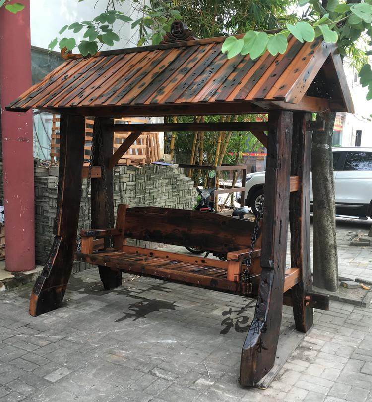 Old ship wooden rocking chair outdoor large hanging chair outdoor swing villa apartment courtyard leisure home bracket leisure chair