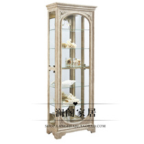 European solid wood glass door wine cabinet American vintage nostalgic wine cabinet Dining side cabinet Display cabinet Storage lego storage cabinet