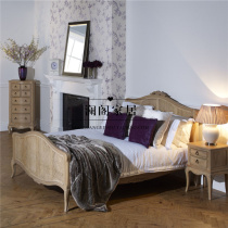 American solid wood European style 1 8m master bedroom double bed French retro old rattan bed carved luxury wedding bed customization