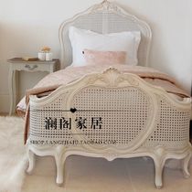 French retro solid wood bed carved old rattan bed American country double bed princess bed high-end master bedroom wedding bed