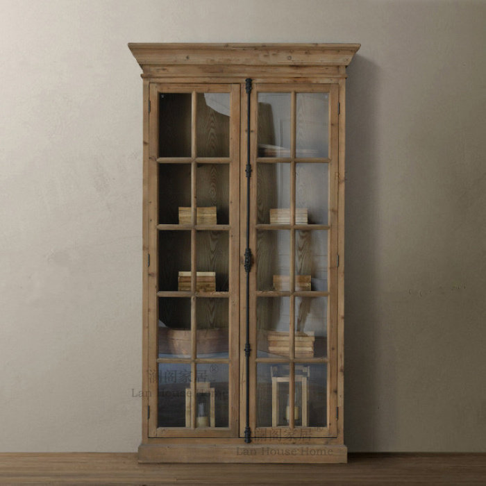 Export French solid wood furniture French country American European style solid wood oak retro bookcase display cabinet