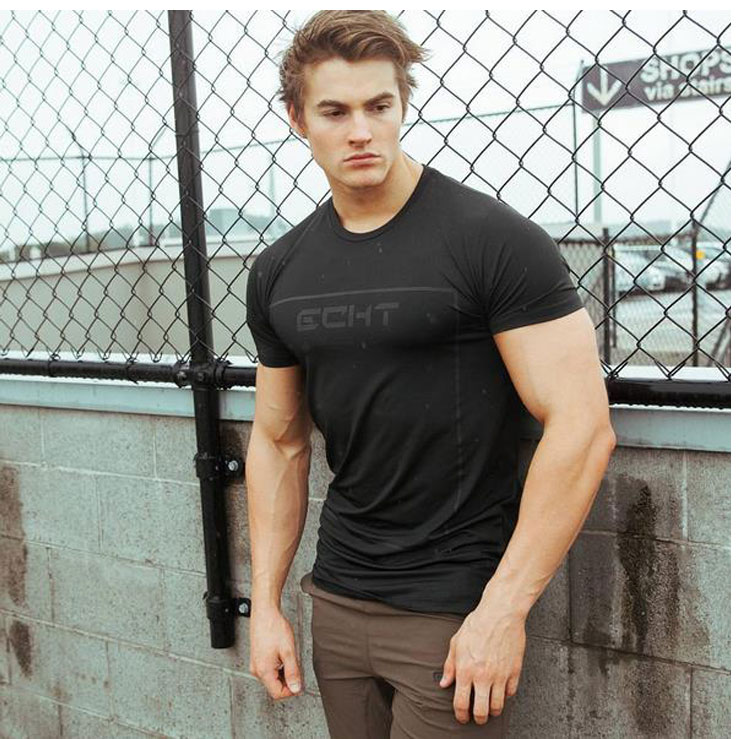 Cơ bắp anh em mùa hè Mới thể thao nam áo thun ngắn tay Tập thể dục T Running Casual ngắn tay áo ngọn thủy triều áo ba lỗ the thao