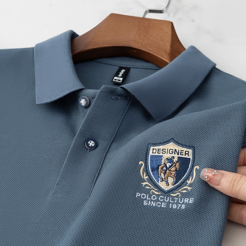 Authentic Paul Short-Sleeve T-Shirt, 100% Pure Cotton, Polo Embroidery, Solid Color, Collared Polo Shirt for Men, Casual Half-Sleeve