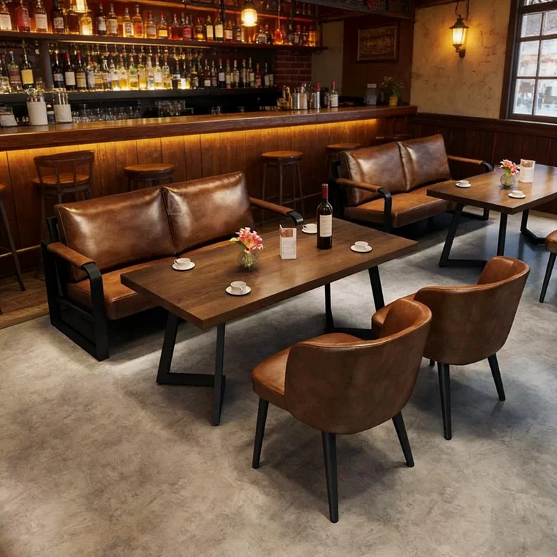 Cafe Table and Chair Set, Dessert and Milk Tea Shop Sofa, Bookstore, Vintage-Style Homestay, Bistro, Leisure Meeting Booth