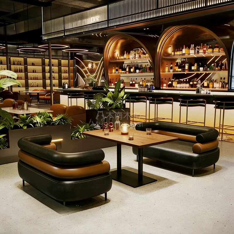 Retro-Style Bar Sofa, Milk Tea Shop, Cafe Table and Chair Set, Single-Seat Western Restaurant Commercial Reception Booth Sofa