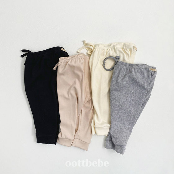 韩国进口婴幼童装简约舒适纯色休闲打底裤春秋弹力束脚长裤Oott