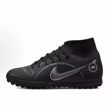 Nike Mercurial Superfly 8 Round-Toe Lace-Up Tf Football Shoes for Men and Women, Black
