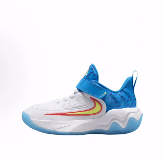 Nike Wear-Resistant Low-Top Kidsren's Basketball Shoes White/Light Lemon Green/Clear Blue/Super Bright Sapphire Blue