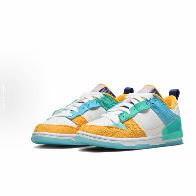 Nike Dunk Disrupt 2 Leather Low-Top Sneakers for Women, White, Blue and Orange Dx4220-100