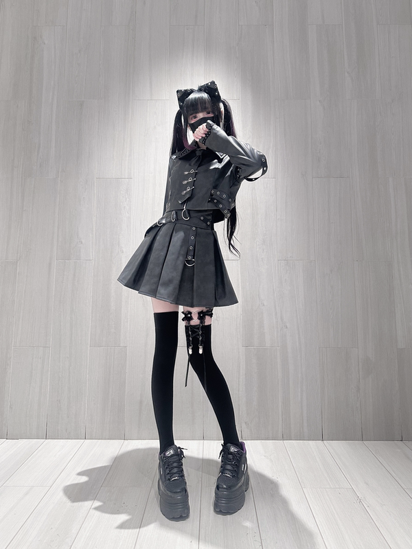 【Skeleton Eternal Night】Original Design Subculture Gothic Matte Pu Leather Suit, Stylish, Cute, Dark Visual Style