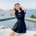 Áo tắm nữ bảo thủ một mảnh che bụng giảm béo cộng với kích thước Đồ bơi trong gió mùa xuân nóng Hàn Quốc 2020 đồ bơi mới màu đen - Bộ đồ bơi One Piece Bộ đồ bơi One Piece