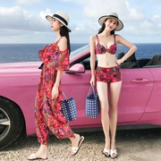 Áo tắm nữ chia ba mảnh ngực nhỏ tụ tập bikini bãi biển nước hoa nhỏ Hàn Quốc bảo thủ che bụng Pingjiao Hot Spring - Bộ đồ bơi hai mảnh